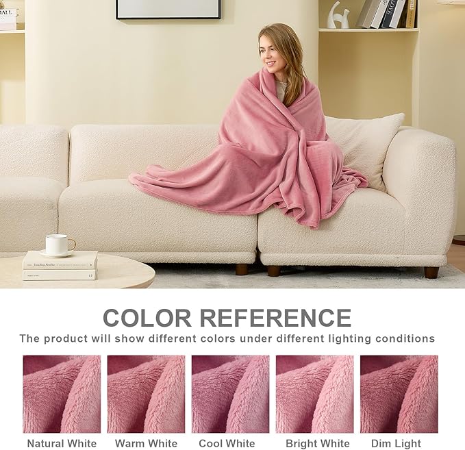 Hansleep Fleece Dusty Rose Throw XL Blanket, Super Soft Flannel Fuzzy Plush Cozy Blanket for All Seasons, Dusty Rose, Throw XL 50x70 Inches