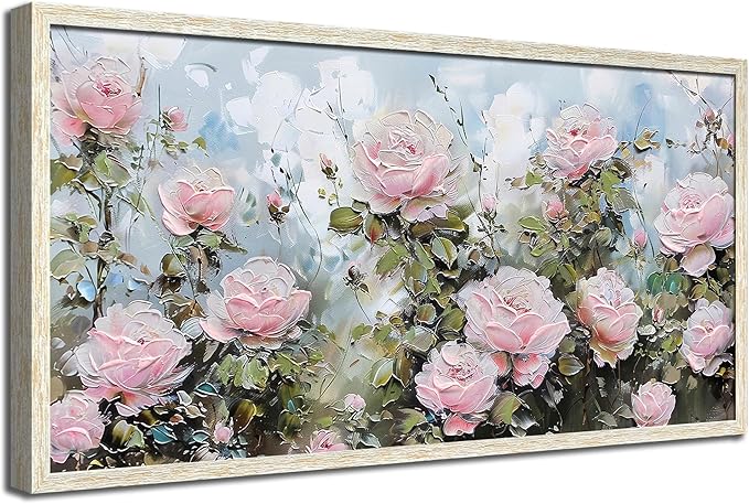 Ardemy Pink Rose Wall Art Canvas for Living Room, Flower Painting Modern Textured Floral Bedroom Picture Artwork Framed Home Office Kitchen Decor, Large 40"x20"