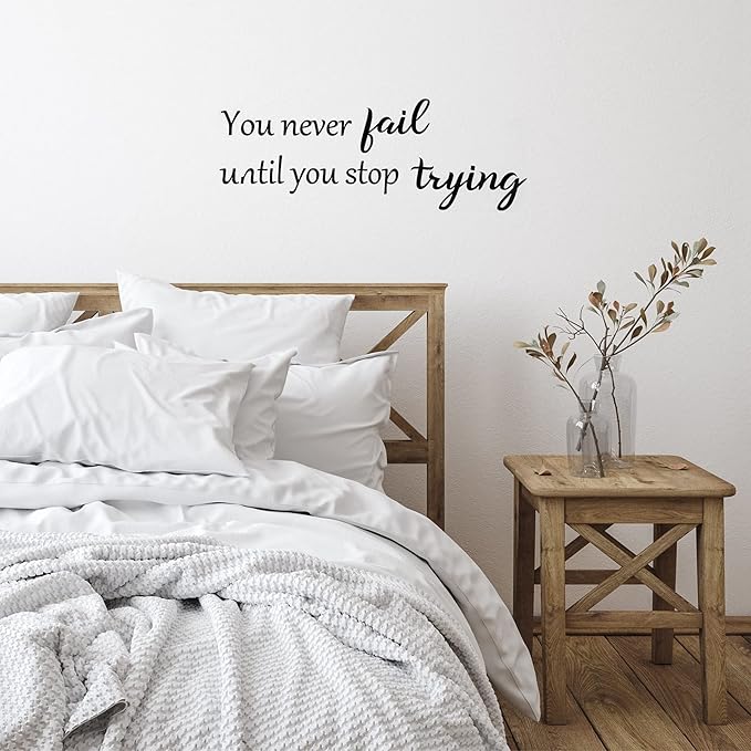 Zonon 5 Sheets Vinyl Wall Decals Peel and Stick Inspirational Quotes Decals Motivational Wall Stickers for Mirror Bedroom Living Room Office Bathroom(Never Give up)