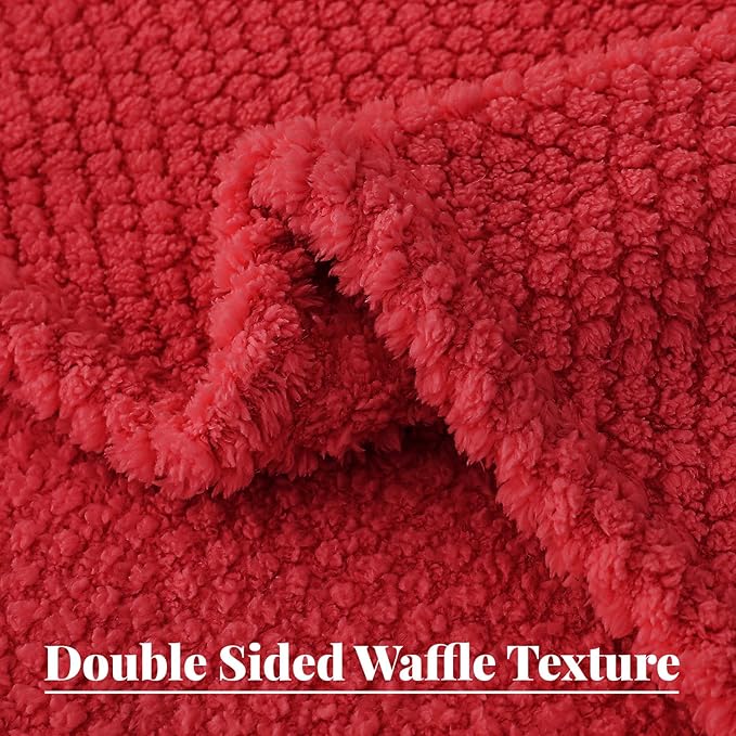 Whale Flotilla Twin Size Fuzzy Fleece Blanket for Bed, 60x80 Inch Fluffy Warm Soft Jacquard Blankets for All Season, Lightweight and Cozy, Red