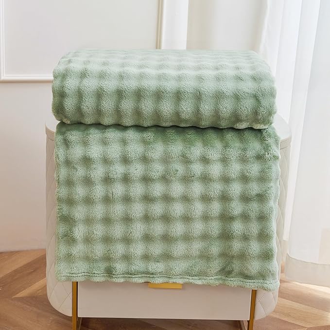 Comelady Fleece Twin Blanket for Bed,3D Bubble Warm Fluffy Throw Blanket for Couch Sofa Room Decor-Lightweight Cozy Fuzzy Blanket for All Seasons(Sage Green,60"×80")