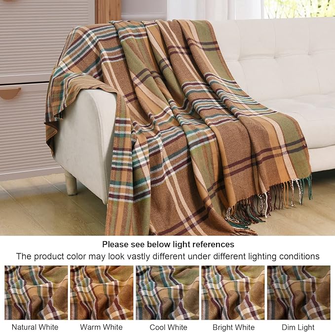 David's Home Buffalo Plaid Throw Blanket- Soft and Lightweight Tartan Herringbone Fringe Blanket for Couch Sofa-Outdoor Lap Throw with Decorative Tassels,50x60 Inches-Pumpking Orange