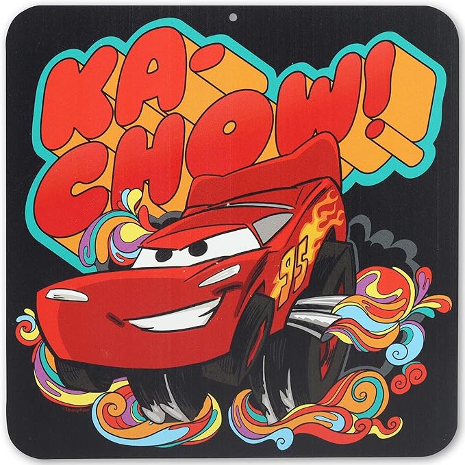 Disney Pixar Cars Ka-Chow Cartoon Metal Wall Decor - Fun Lightning McQueen Sign for Home