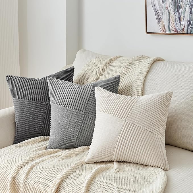 Topfinel Decorative LightGrey Throw Pillow Covers 26x26 Inch Soft Corduroy Modern Farmhouse Grey Pillow Covers for Living Room Couch Sofa Bed Set of 2 65x65 cm
