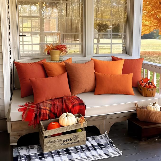 MIULEE Pack of 2 Decorative Outdoor Solid Waterproof Throw Pillow Covers Faux Linen Garden Farmhouse Cushion Cases for Summer Patio Tent Balcony Couch Sofa 20x20 Inch Burnt Orange Terracotta