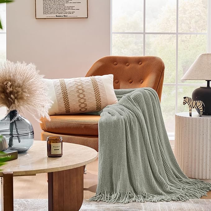 inhand Throw Blanket for Couch Bed,Chunky Chenille Woven Soft Blankets with Tassels,Cozy Boho Farmhouse Fall Winter Decor,Warm for Women,50"x60",Extra Thick-Light Grey