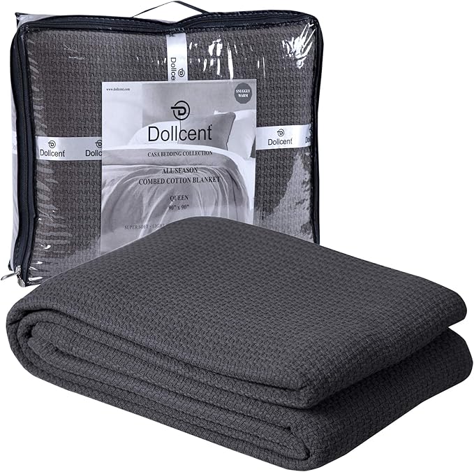 DOLLCENT 100% Cotton King Size Blanket for Bed, Premium Soft Combed Lightweight Blankets, Washed Breathable Cozy Bed Throw Blanket, Grey King Cotton Blankets for All Season: Grey (108"x90")