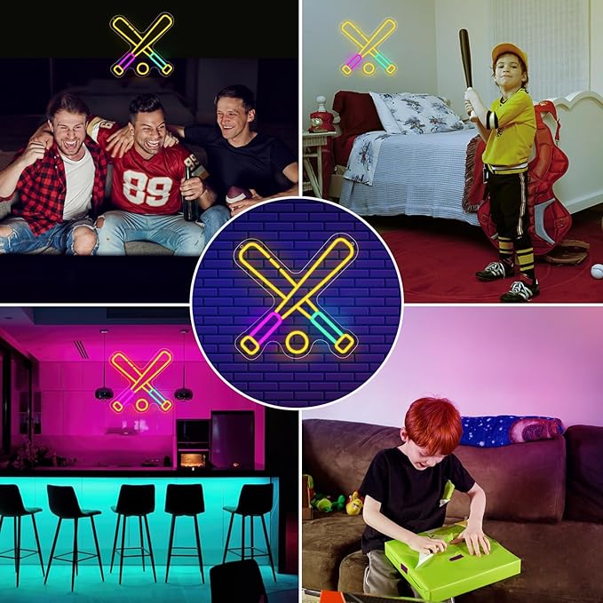 Baseball Neon Sign, Wootfairy Led Sport Neon Signs for Wall Decor, Dimmable Neon Light for Man Cave & Game Room Decor, Bedroom, Bar Club, Sports decor for Men, Teens