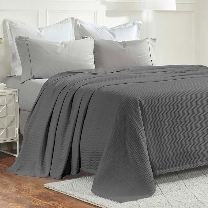 Superior JENA Cotton Blanket, for Picnic, Beach, Traveling or Camping, Bedroom Decor, Essentials, Cover for Bed, Couch, Lounging, Textured Jacquard, Modern Chevron Woven Blanket, Full/Queen, Charcoal