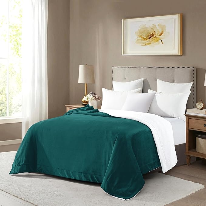 Mocassi Premium Ultra-Soft Flannel Fleece Sherpa Throw Blanket - Warm Cozy Reversible Plush Micromink Blanket for Couch, Bed and Sofa - Fluffy, Christmas Winter Bedding Gift, King, Turquoise