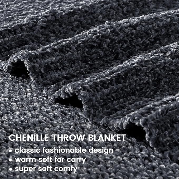 BOURINA Chenille Throw Blanket for Couch Sofa Chair Bed Home Decoration, Soft Warm Cozy Blanket for All Season（50" x 60", Grey）