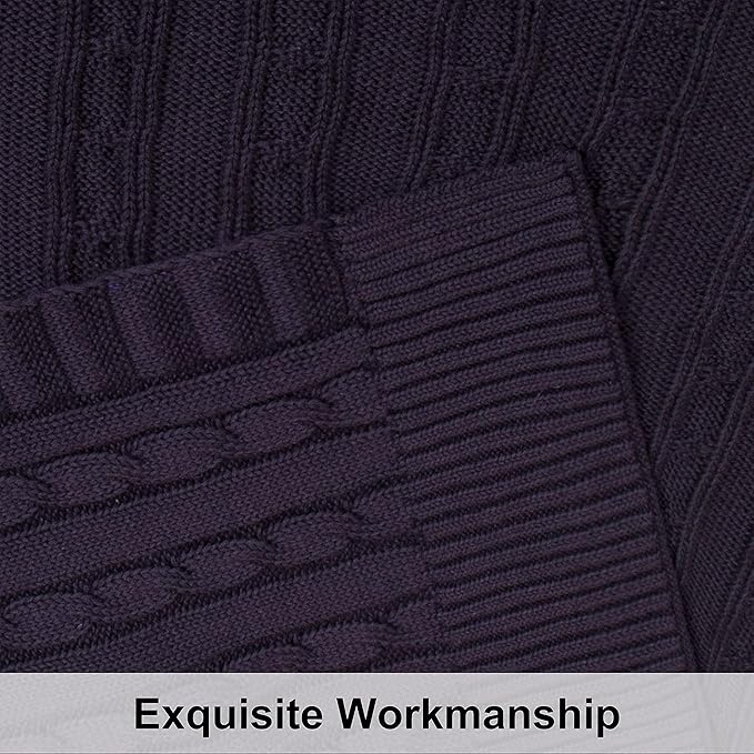 NTBAY 100% Pure Cotton Oversize (60x80) Cable Knit Throw Blanket, Super Soft Warm Knitted Blanket for Bed, Sofa, Chair, Couch - Extra Cozy, Machine Washable, Comfortable Home Decor, Eggplant Purple
