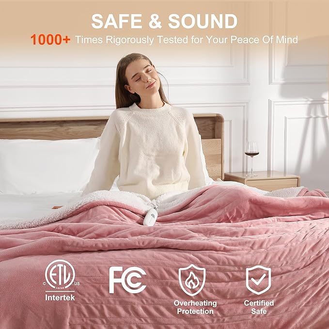 Heated Blanket Full Size Electric Blanket 72''X84'' - Fast Heating Blanket for Adults Ultra Warm Fluffy Winter Warming Blanket with Adjustable Temperature & Machine Washable, Valentine's Day gifts
