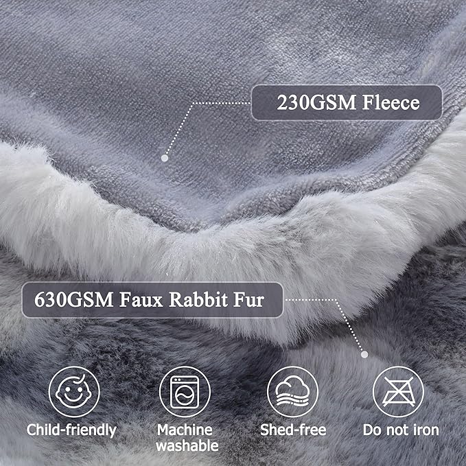 Blue Faux Fur Throw Blanket for Couch, 50x60 Inch Cozy Plush Blanket for Bed, Sofa & Reading Nook Chair Bedroom Living Room