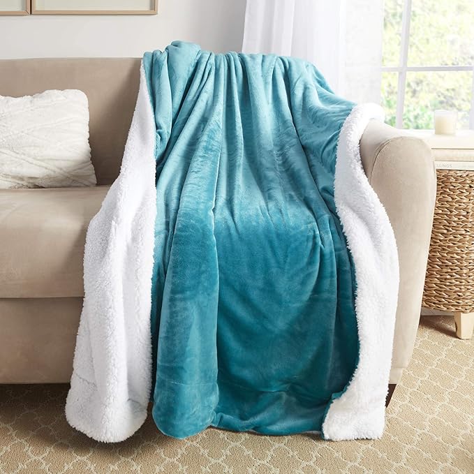 Genteele Sherpa Throw Blanket Super Soft Reversible Ultra Luxurious Plush Blanket, 60 x 70 inches, Teal/White