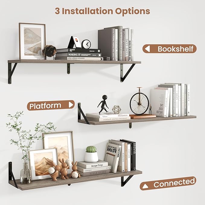 Axeman 32 Inch Floating Shelves | 8 Inch Deep Grey Wood Wall Shelves Set of 2 | 31.5" W x 8" D Rustic Grey Shelves for Bathroom Kitchen Living Room