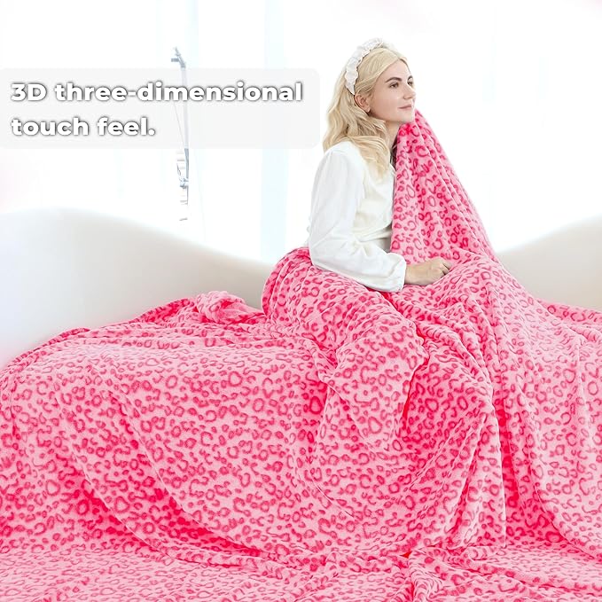 Pink Throw Blanket for Women - Soft Fuzzy Fleece Leopard Throw Cheetah Print Couch Bed Blankets, Pink Birthday Valentines Day Gifts for Her, Cute Stuff Aesthetic Room Decor for Teen Girls