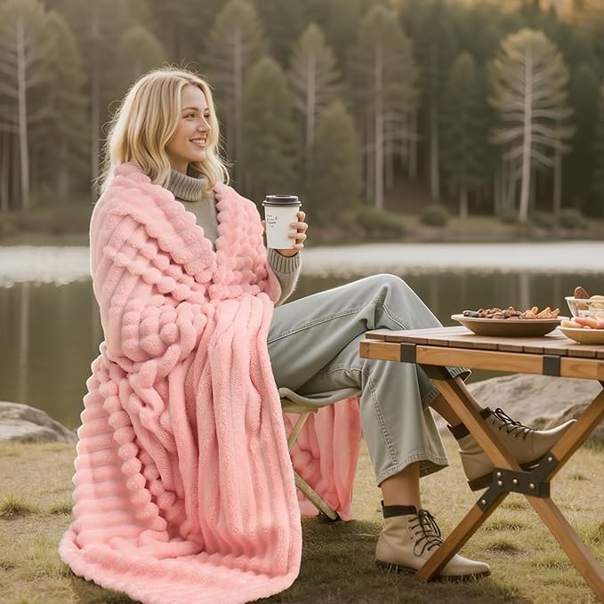 Joiedomi Pink Throw Blanket for Couch, Soft & Warm Pink Fleece Blankets Gifts for Women Mom Girls, Cozy Cute Soft Throw 50x60 Inches