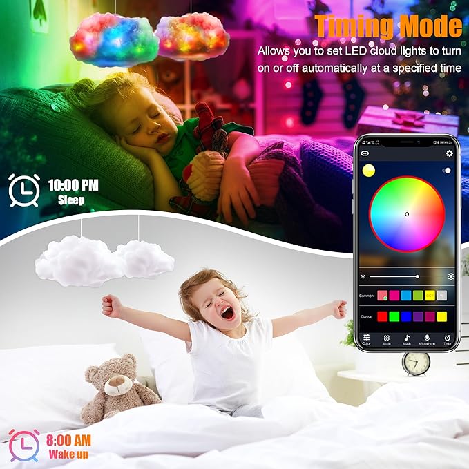 ViLSOM LED Cloud Light,2pcs RGB Cloud Lights with IC Remote Control and APP Control Cool Lights Sync Music Color Changing Led Light for Bedroom Ceiling Adults and Kids Modern Home Decorations