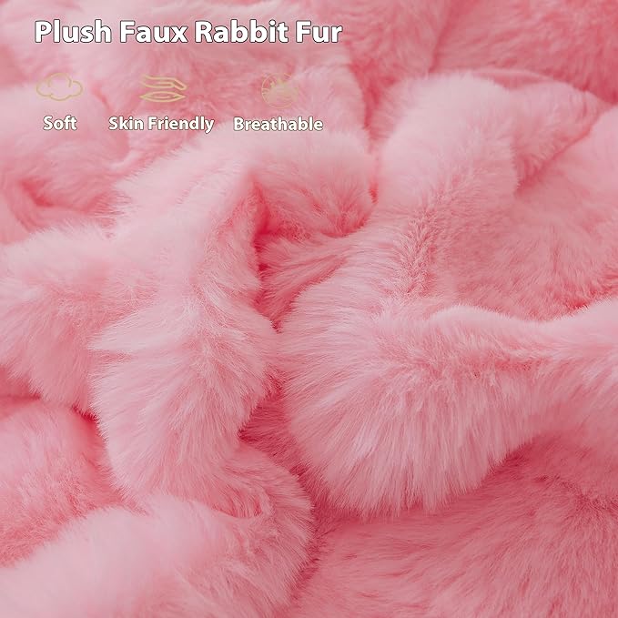 LIFEREVO Luxury Fluffy Faux Rabbit Fur Blanket, Plush Fuzzy Bubble Waffle Throw Couch Sofa, Cozy Comfy Furry Bed Blanket Home Decoration, Aesthetic Shaggy Throw for Bedroom Living Room, 60x90, Pink