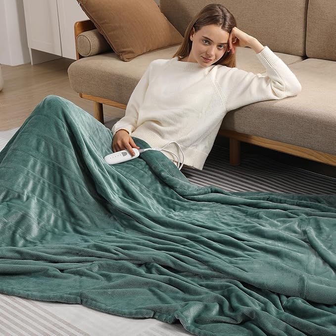 Heated Blanket Full Electric Blanket 72X84in - Fast Heating Blanket for Adults Ultra Soft Flannel Blankets with 5 Heat Levels & 10 Hrs Timer, Machine Washable, Bed Warm Blanket for Winter, Green
