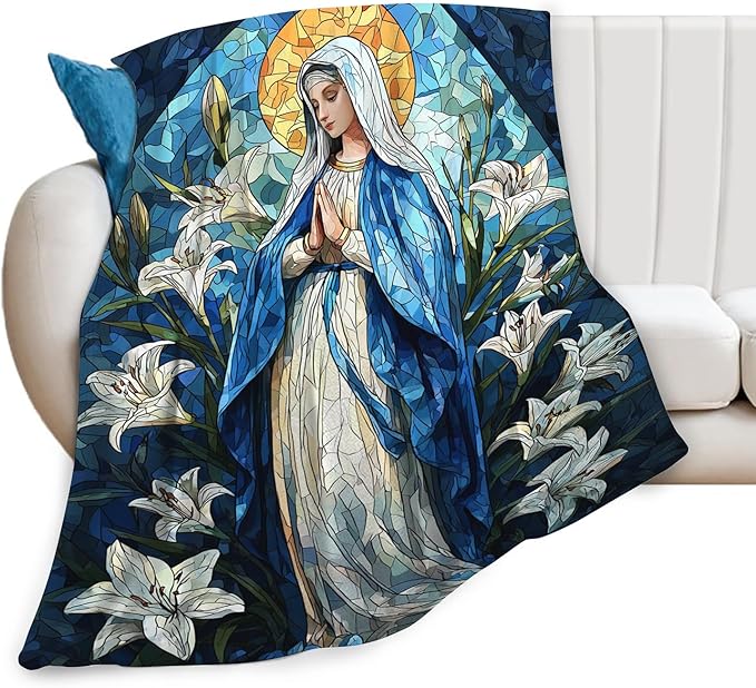 Virgin Mary Blanket for Girls Women Men Adults Soft Cozy Fleece Christian Mother of God Throw Blankets Healing Catholic Gifts Warm Flannel Plush Lightweight Decor for Couch Bed Sofa 60"X50"