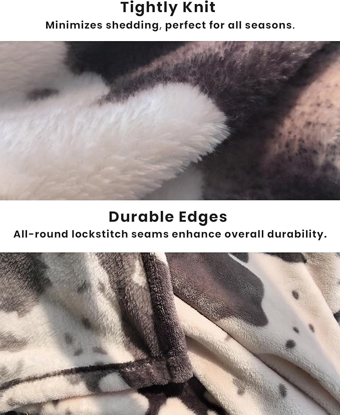 Cow Print Blanket Ultra Soft Flannel Throw Blanket for Couch Bed, Cute Cozy Lightweight All-Season Fleece Blanket Twin, Gift for Women & Girls, 60×80 Inches Brown