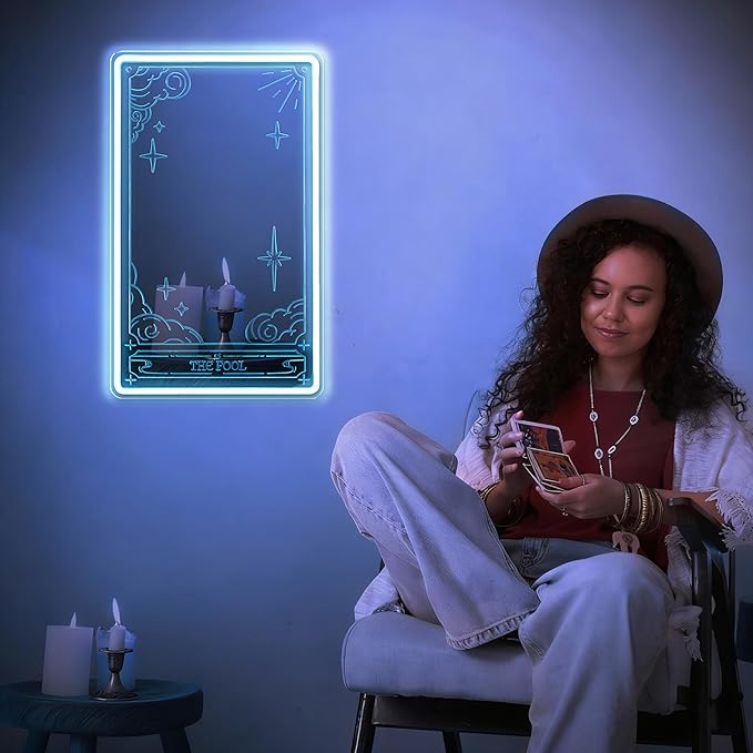 Kavaas Tarot Mirror Neon Sign - Ice Blue Mystical LED Neon Light for Occult Room Wall Decor, Witchy Art Spiritual Room Decor, Best Gifts for Fortune Teller, Tarot Enthusiast