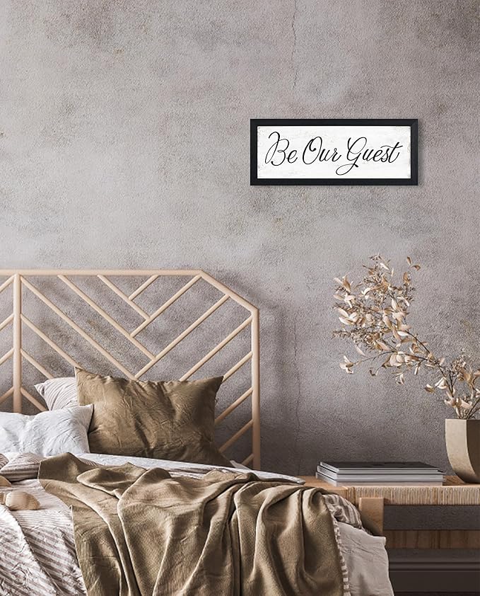 HLJ ART Be Our Guest Wall Decor: Guest Bedroom Signs Wall Decor Above Bed Rustic Farmhouse Bedroom Wall Art Decor Framed Inspirational Wall Art Small Sign Wall Plaques 6"" x 14.5""