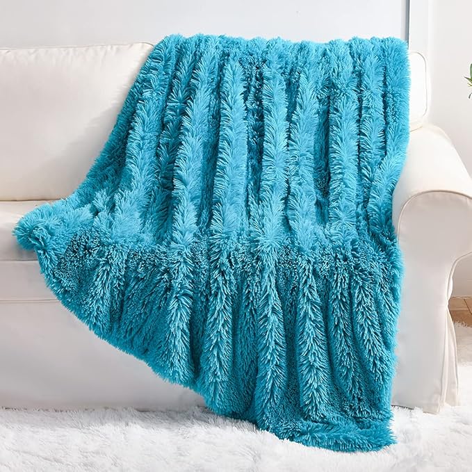 YUSOKI Long Faux Fur Throw Blanket for Sofa Couch,2 Layers,2.1lb,All Ages,Home Decoration, (Teal,50" x 60")