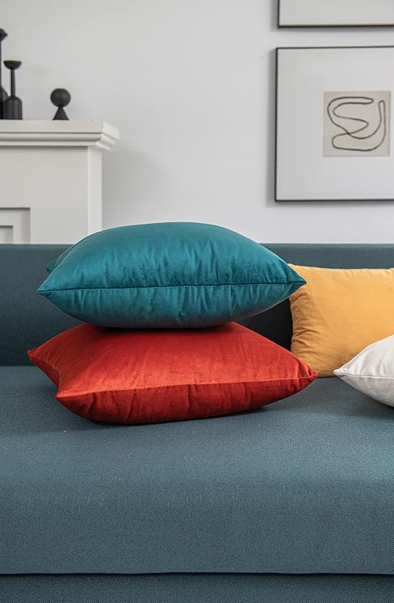 DEZENE Throw Pillow Covers 20x20 Burnt Orange: Pack of 2 Cozy Soft Velvet Square Modern Luxury Decorative Throw Pillow Cases for Sofa Couch Living Room Bed Home Decor