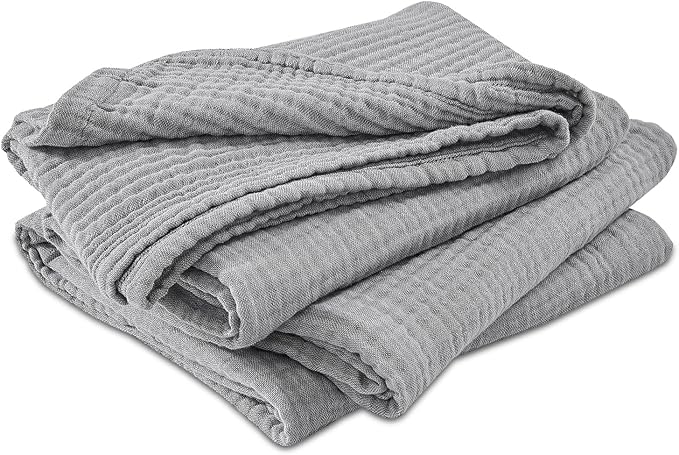 EMME Cotton Muslin Large Throw Blanket Couch Breathable Gauze Soft Lightweight Bed Blankets Adults (Heather Grey, 50"x70")