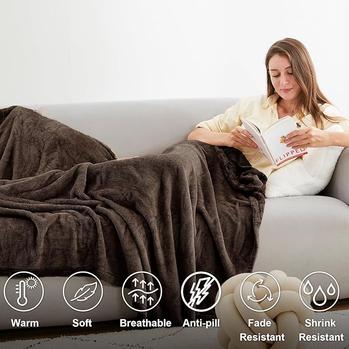 Hansleep Fleece Brown Full Blanket, Super Soft Flannel Fuzzy Plush Cozy Blanket for All Seasons, Brown, Full 84x90 Inches