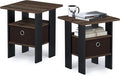 Furinno Andrey Set of 2 End Table / Side Table / Night Stand / Bedside Table with Bin Drawer, Columbia Walnut/Dark Brown