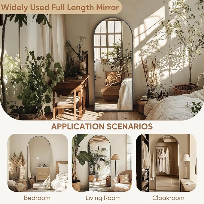 Full Length Mirror, 59"x18" Oversized Arched Mirror Large Standing Mirrors, Tall Mirrors Body Floor Mirror for Bedroom Living Room Aluminum Frame, Black