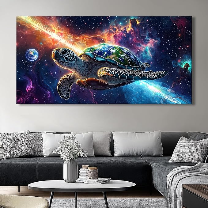Canvas Wall Art - Modern Turtle cosmic landscape Paintings for Living Room, Bedroom Wall Decor, Framed Wall Art for Home or Office Decoration, Large Art 60x30in