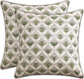 MIULEE Floral Throw Pillow Covers 18x18 Set of 2 Grey Spring Decorative Block Print Cotton Cushion Covers for Couch Living Room, Boho Modern Outdoor Sofa Vintage Garden Pillowcases Home Decor