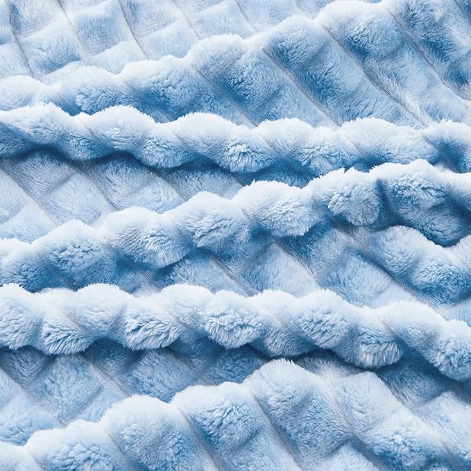 FY FIBER HOUSE Bed Blanket for Couch Soft Warm Fuzzy Queen Size Blankets for Sofa All Season Use, 90x90 Inches, Blue
