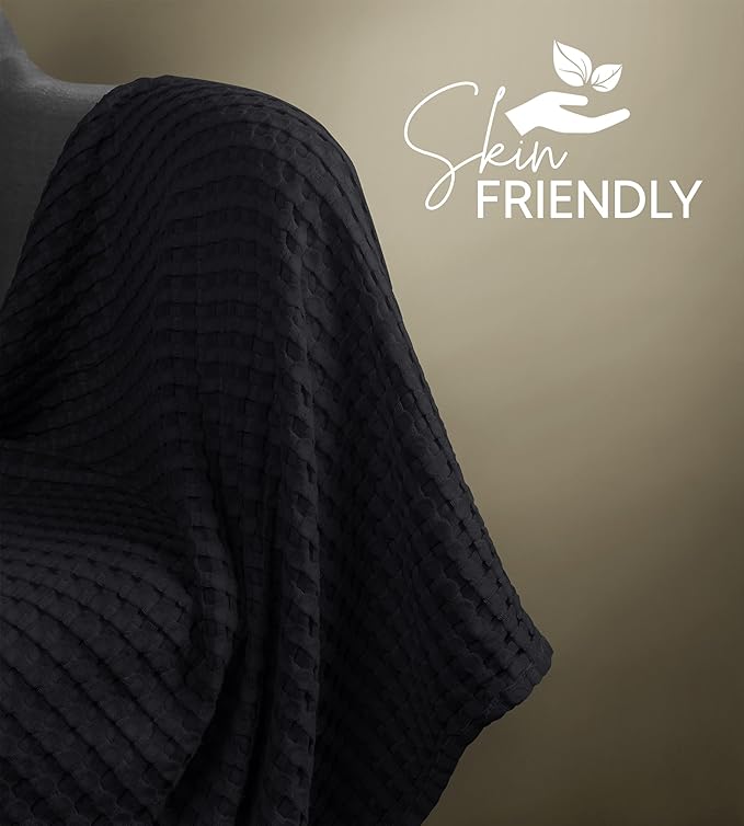 Utopia Bedding Black 100% Cotton Waffle Blanket 300 GSM [King - 90x108 Inch] Soft Lightweight Breathable Bed Blanket for All Season