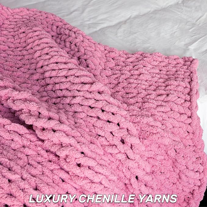 Chunky Knit Blanket - Luxury Soft Cozy 50 * 60 Throw Blanket,100% Woven Blanket Rope Knot Throw Blanket for Couch, Sofa, Home Decor, Gift - Machine Washable (Pink, 50 * 60)