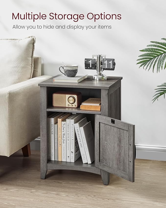 VASAGLE LIRY Collection - Farmhouse Nightstand with Barn Door, Bedside Table with Storage, Side End Table, Night Stand, Open Compartment, for Bedroom, Misty Gray ULET609G68