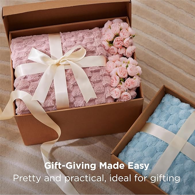 Bedsure King Size Blanket for Bed - 350GSM Fluffy Plush Bubble Blanket King for Home Room Decor, GentleSoft Cute Fleece Soft Cozy Gifts for Women Girls, Dusty Rose, 108x90 Inches
