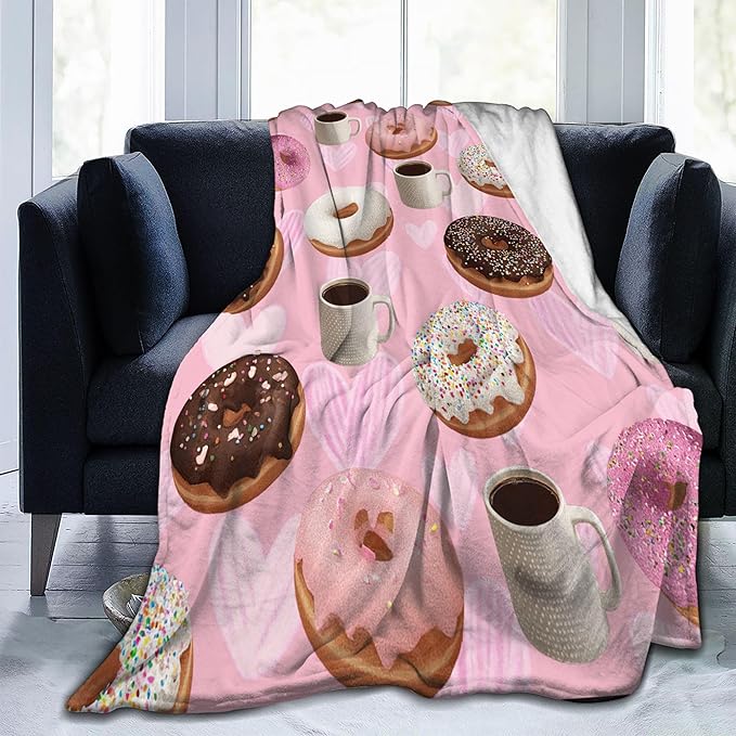 Donut Throw Blanket Soft Warm Cozy Coffee Donuts Blankets Fuzzy Plush Fleece Donut Blanket Gifts for Couch Bed Sofa Home Decor 40''X50''