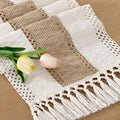 Socomi Boho Table Runner Easter Spring Farmhouse Rustic Dining Kitchen Centerpiece Decor Small Macrame Woven Cotton Linen Coffee Table Runner for Dresser Scarf Home Decor 12x72 inch