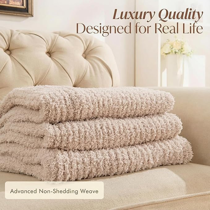 Unboxme Sweet Dreams Cozy Soft Throw Blanket 54" x 72", Warm Fluffy Fleece No Shedding, Taupe - Valentine's Day Gift