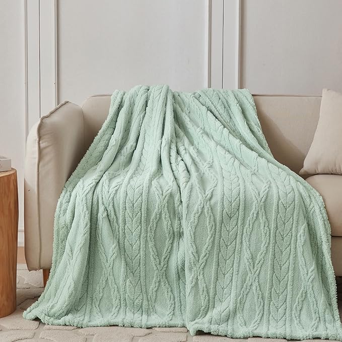 COOVA Sage Green Fleece Twin Blanket for Bed - Super Soft Cozy Plush Fuzzy Blanket for Sofa,Premium Sherpa Warm Throw for Women,Couch,Chair,60x80 Inches