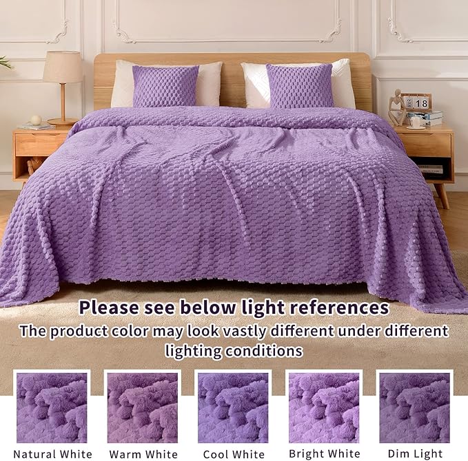 FY FIBER HOUSE Fleece Blanket King Size for Bed 300GSM Super Soft Plush Fuzzy Blankets and Throws for Sofa Couch Office, 90x108 Inches, Lavender
