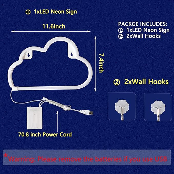 Cloud Neon Sign Red Cloud Light Sign for Wall Decor,Battery or USB Powered Clouds Shaped LED Sign Decoration Lights for Bedroom Aesthetic Teen Girl Kid Room Christmas Birthday Wedding Party