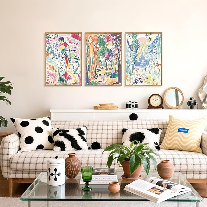 CHDITB Abstract Matisse Canvas Wall Art Set Of 3, Modern Framed Gallery Wall Decor, Nature Colorful Tree And Garden Painting, Vibrant Botanical Aesthetic Art Prints For Office Bedroom Decor 12”X16”