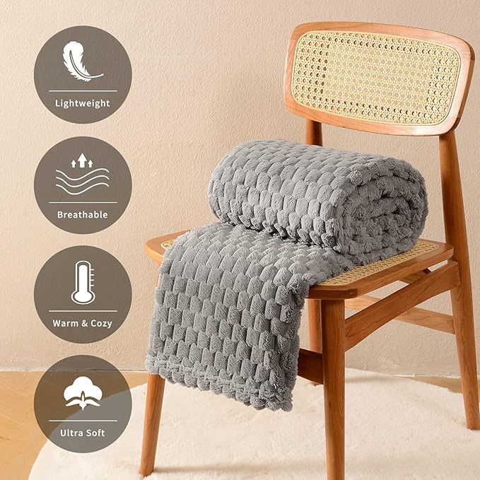 FY FIBER HOUSE Fleece Blanket King Size for Bed 300GSM Super Soft Plush Fuzzy Blankets and Throws for Sofa Couch Office, 90x108 Inches, Light Grey